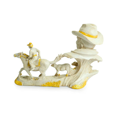 'Cowboy With Horse Rider' Modern Decorative Showpiece Statue (Resin, Handcrafted, 11.8 Inches)