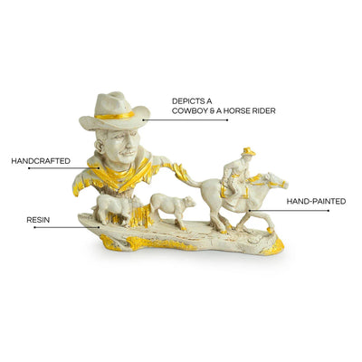 'Cowboy With Horse Rider' Modern Decorative Showpiece Statue (Resin, Handcrafted, 11.8 Inches)