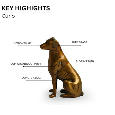 Sitting Dog' Decorative Pure Brass Showpiece Figurine (18 cm, 1.23 kg, Handcarved)