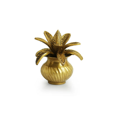 Pooja 'Coconut Kalash' Decorative Pure Brass Showpiece Curio (12 cm, 723 grams, Handcarved)