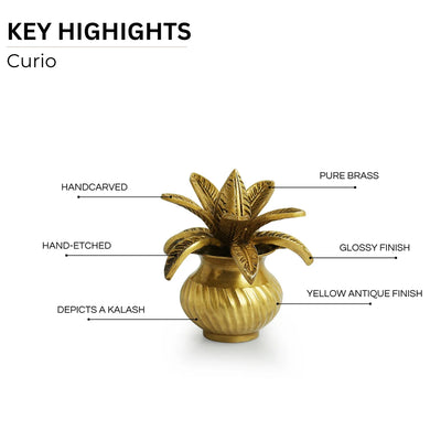 Pooja 'Coconut Kalash' Decorative Pure Brass Showpiece Curio (12 cm, 723 grams, Handcarved)