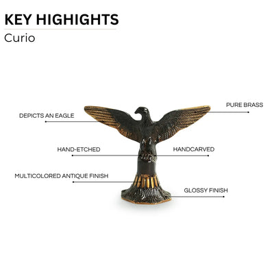 Flying Eagle' Decorative Pure Brass Showpiece Figurine (12 cm, 457 grams, Handcarved)