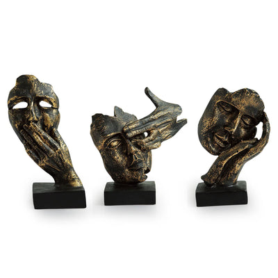 'Human Wisdom Face' Modern Decorative Showpiece Sculpture (Set of 3, Resin, Handcrafted)