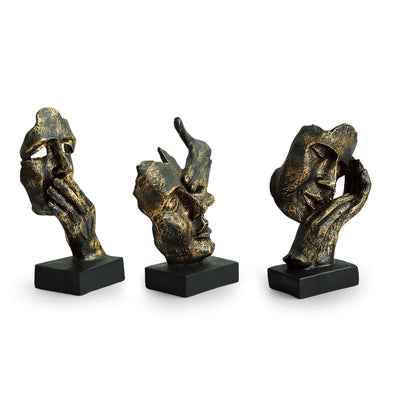 'Human Wisdom Face' Modern Decorative Showpiece Sculpture (Set of 3, Resin, Handcrafted)