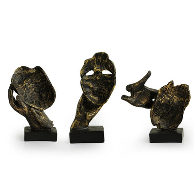 'Human Wisdom Face' Modern Decorative Showpiece Sculpture (Set of 3, Resin, Handcrafted)