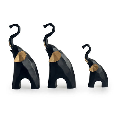 Geometric 'Elephant' Decorative Showpiece Statue (Set of 3, Resin, Handcrafted)