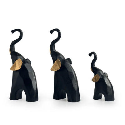 Geometric 'Elephant' Decorative Showpiece Statue (Set of 3, Resin, Handcrafted)