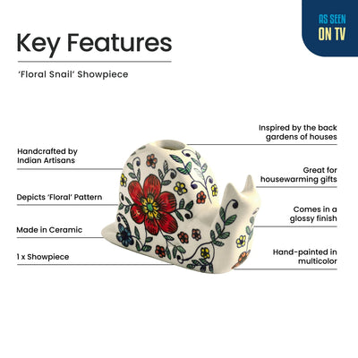 ExclusiveLane 'Floral Snail' Ceramic Decorative Showpiece Figurine (Hand-Painted, 12.5 Cm)