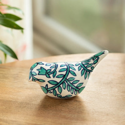 ExclusiveLane 'Perching Bird' Ceramic Decorative Showpiece Figurine (Hand-Painted, 8.5 Cm)