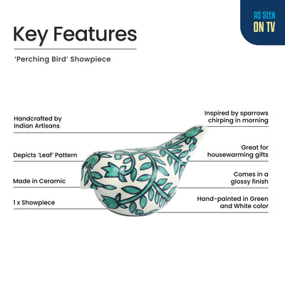 ExclusiveLane 'Perching Bird' Ceramic Decorative Showpiece Figurine (Hand-Painted, 8.5 Cm)