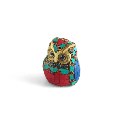 ExclusiveLane 'Guardian Owl' Brass Decorative Showpiece Figurine (Stone-Studded, 9.3 Cm)