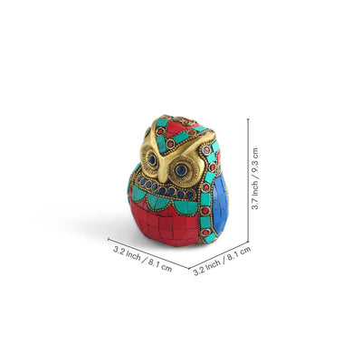 ExclusiveLane 'Guardian Owl' Brass Decorative Showpiece Figurine (Stone-Studded, 9.3 Cm)
