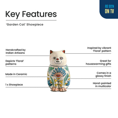 ExclusiveLane 'Garden Cat' Ceramic Decorative Showpiece Figurine (Hand-Painted, 21.2 Cm)