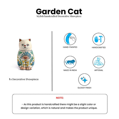 ExclusiveLane 'Garden Cat' Ceramic Decorative Showpiece Figurine (Hand-Painted, 21.2 Cm)