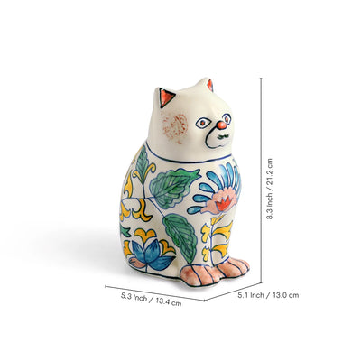 ExclusiveLane 'Garden Cat' Ceramic Decorative Showpiece Figurine (Hand-Painted, 21.2 Cm)