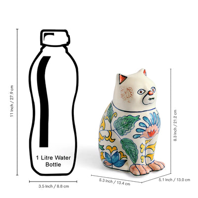 ExclusiveLane 'Garden Cat' Ceramic Decorative Showpiece Figurine (Hand-Painted, 21.2 Cm)