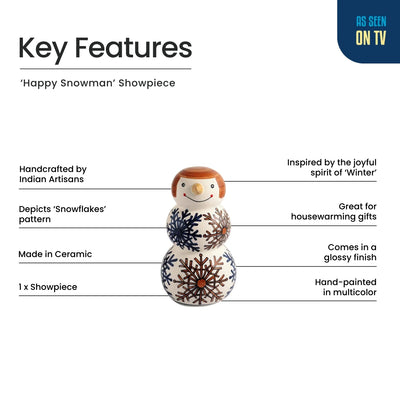 ExclusiveLane 'Happy Snowman' Ceramic Decorative Showpiece Figurine (Hand-Painted, 24.1 Cm)