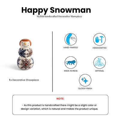 ExclusiveLane 'Happy Snowman' Ceramic Decorative Showpiece Figurine (Hand-Painted, 24.1 Cm)