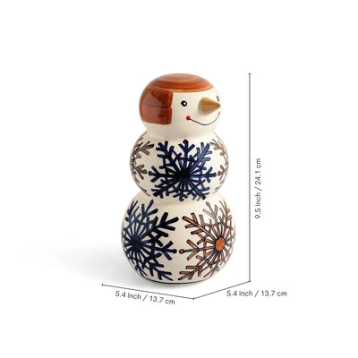 ExclusiveLane 'Happy Snowman' Ceramic Decorative Showpiece Figurine (Hand-Painted, 24.1 Cm)