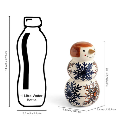 ExclusiveLane 'Happy Snowman' Ceramic Decorative Showpiece Figurine (Hand-Painted, 24.1 Cm)