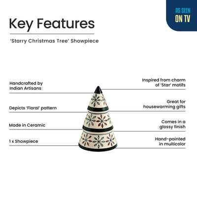 ExclusiveLane 'Starry Christmas Tree' Ceramic Decorative Showpiece Sculpture (Hand-Painted, 22.2 Cm)
