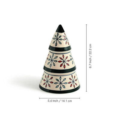 ExclusiveLane 'Starry Christmas Tree' Ceramic Decorative Showpiece Sculpture (Hand-Painted, 22.2 Cm)