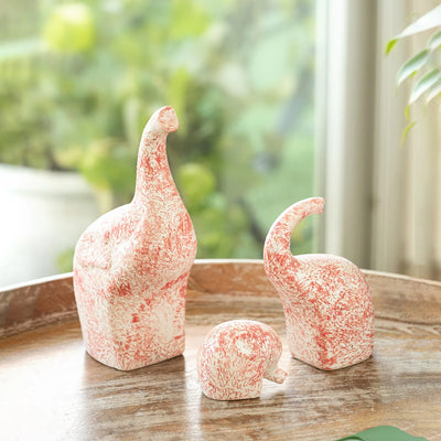 ExclusiveLane 'Elephant Trio' Ceramic Decorative Showpiece Figurine (Set Of 3, Handcrafted, 24.3 Cm)