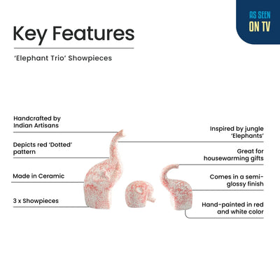 ExclusiveLane 'Elephant Trio' Ceramic Decorative Showpiece Figurine (Set Of 3, Handcrafted, 24.3 Cm)