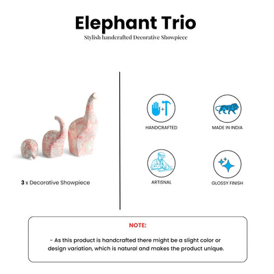 ExclusiveLane 'Elephant Trio' Ceramic Decorative Showpiece Figurine (Set Of 3, Handcrafted, 24.3 Cm)