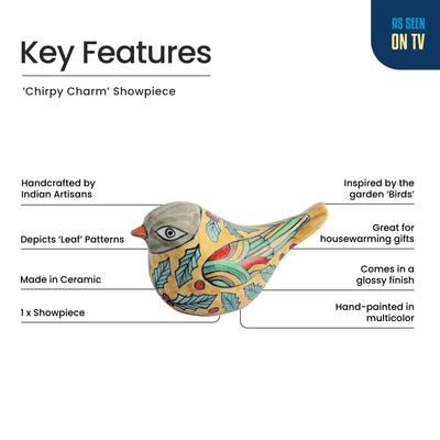 ExclusiveLane 'Chirpy Charm' Ceramic Decorative Showpiece Figurine (Hand-Painted, 11.1 Cm)