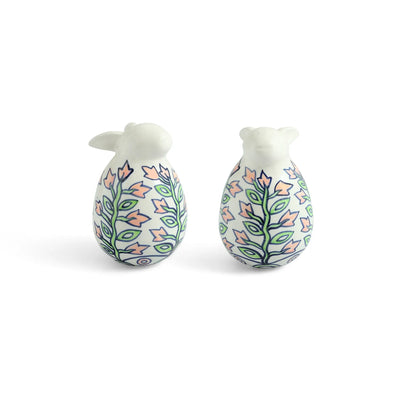 ExclusiveLane 'Leafy Bunnies' Ceramic Decorative Showpiece Figurine (Set Of 2, Hand-Painted, 12.7 Cm)