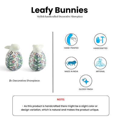 ExclusiveLane 'Leafy Bunnies' Ceramic Decorative Showpiece Figurine (Set Of 2, Hand-Painted, 12.7 Cm)