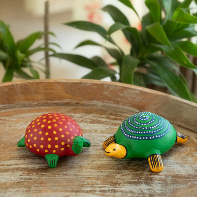 ExclusiveLane 'Turtle Trail' Terracotta Decorative Showpiece Figurine (Set Of 2, Hand-Painted, 5.9 Cm)