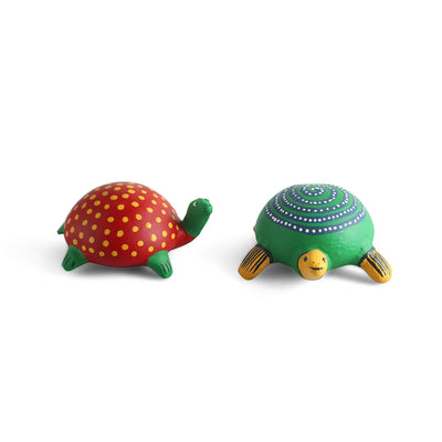 ExclusiveLane 'Turtle Trail' Terracotta Decorative Showpiece Figurine (Set Of 2, Hand-Painted, 5.9 Cm)