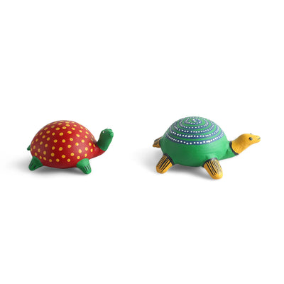 ExclusiveLane 'Turtle Trail' Terracotta Decorative Showpiece Figurine (Set Of 2, Hand-Painted, 5.9 Cm)