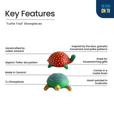 ExclusiveLane 'Turtle Trail' Terracotta Decorative Showpiece Figurine (Set Of 2, Hand-Painted, 5.9 Cm)