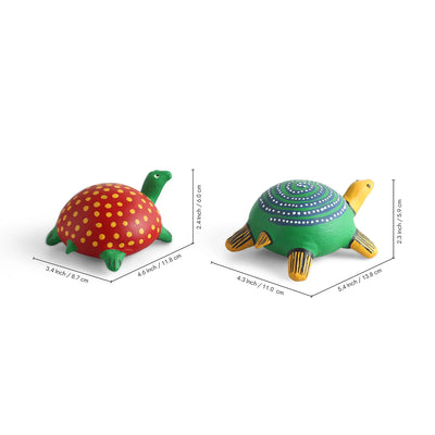 ExclusiveLane 'Turtle Trail' Terracotta Decorative Showpiece Figurine (Set Of 2, Hand-Painted, 5.9 Cm)