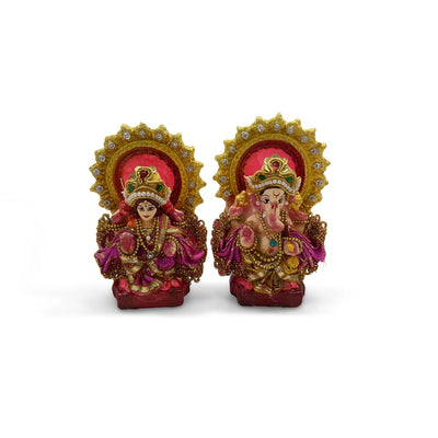 ExclusiveLane 'Adhyatmik Lakshmi-Ganesha' Terracotta Decorative Lord Ganesha & Goddess Lakshmi Murti (Set Of 2, Handcrafted, Multicoloured)