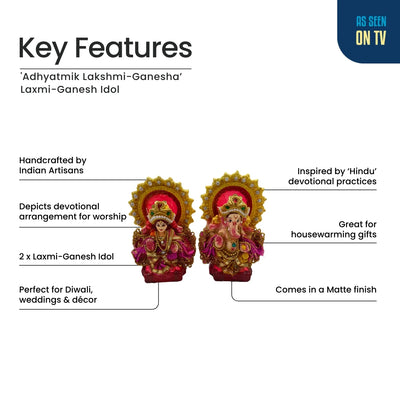 ExclusiveLane 'Adhyatmik Lakshmi-Ganesha' Terracotta Decorative Lord Ganesha & Goddess Lakshmi Murti (Set Of 2, Handcrafted, Multicoloured)