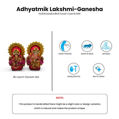 ExclusiveLane 'Adhyatmik Lakshmi-Ganesha' Terracotta Decorative Lord Ganesha & Goddess Lakshmi Murti (Set Of 2, Handcrafted, Multicoloured)