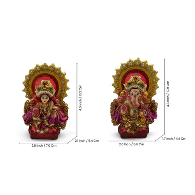 ExclusiveLane 'Adhyatmik Lakshmi-Ganesha' Terracotta Decorative Lord Ganesha & Goddess Lakshmi Murti (Set Of 2, Handcrafted, Multicoloured)