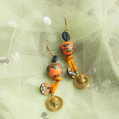 'Tribal Women' Bohemian Beaded Brass Earrings (Dhokra Art, Handcrafted & Hand-Painted)