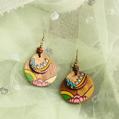 'Lotus Petal' Bohemian Beaded Coconut Shell  & Wooden Earrings (Hand-Painted)