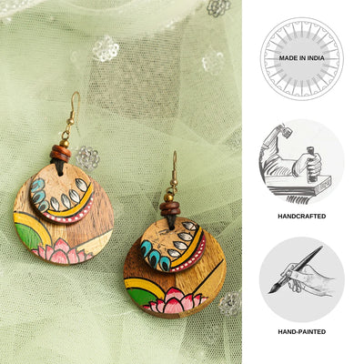 'Lotus Petal' Bohemian Beaded Coconut Shell  & Wooden Earrings (Hand-Painted)