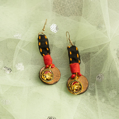 'Tribal Women' Bohemian Beaded Coconut Shell & Brass Earrings (Dhokra Art, Handcrafted)