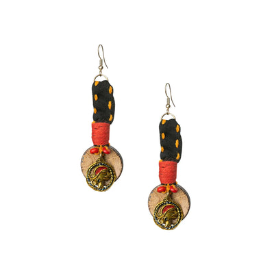 'Tribal Women' Bohemian Beaded Coconut Shell & Brass Earrings (Dhokra Art, Handcrafted)