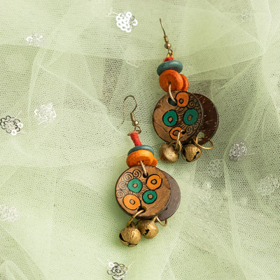 'Round Hoops' Bohemian Beaded Coconut Shell Earrings (Handcrafted & Hand-Painted)