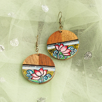 'Innate Lotus' Bohemian Beaded Sheesham Wooden Earrings (Hand-Painted)