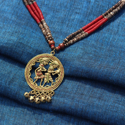 Tribal Couple Faces' Bohemian Brass Necklace Handcrafted In Dhokra Art (Matinee)