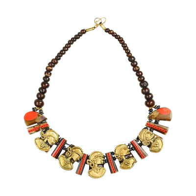 Tribal Lady Faces' Bohemian Brass Necklace Handcrafted In Dhokra Art (Bib)